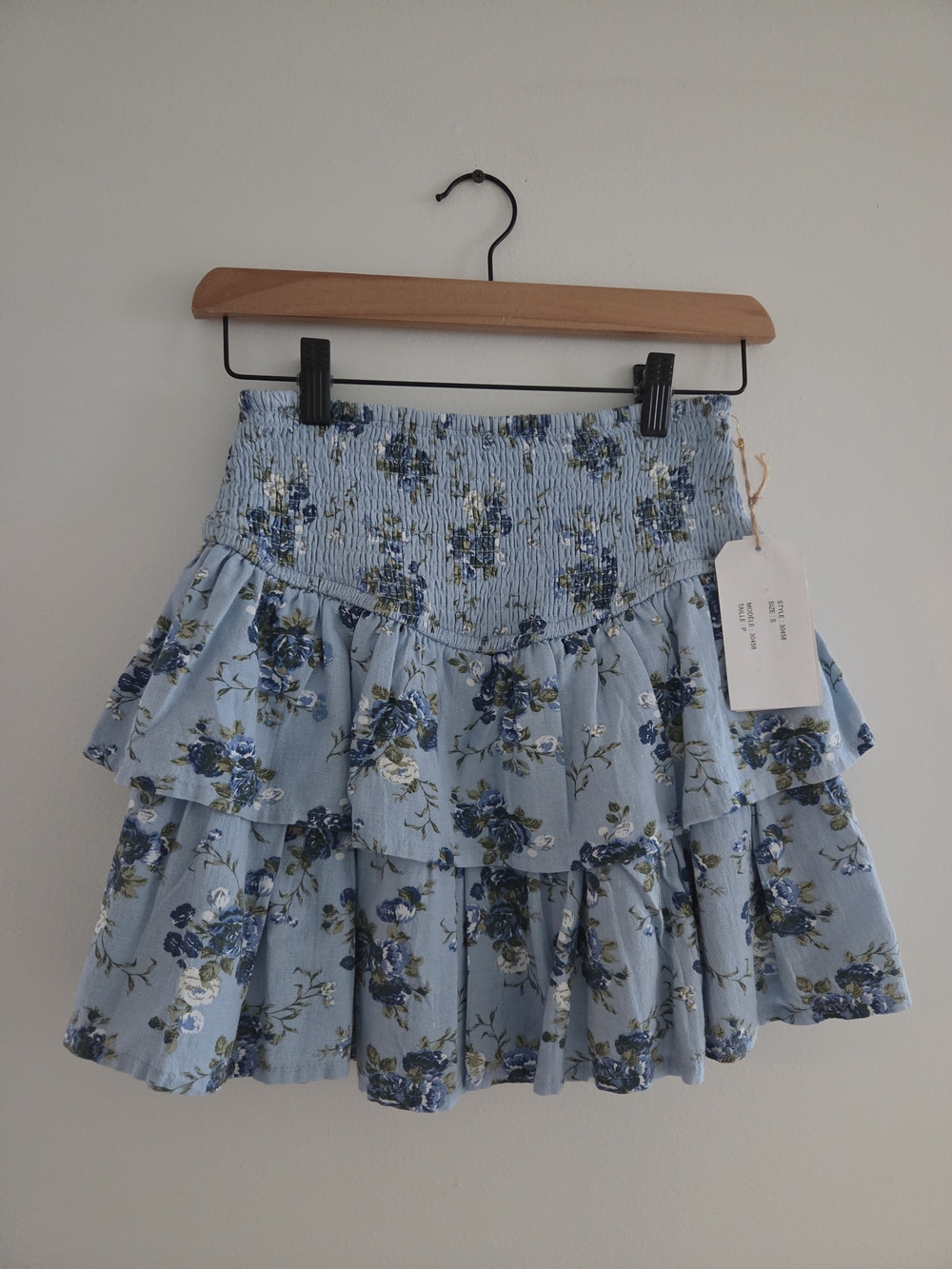 Light Blue Floral Ruffle Skirt with Smocked Waist
